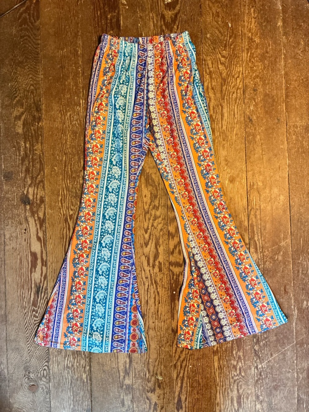 Multicolor Printed Bell-Bottom Pants